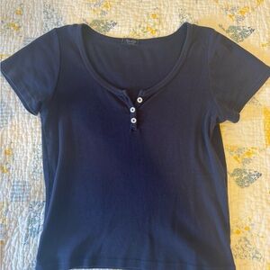 Brandy Melville Blue Fitted Buttoned Tee